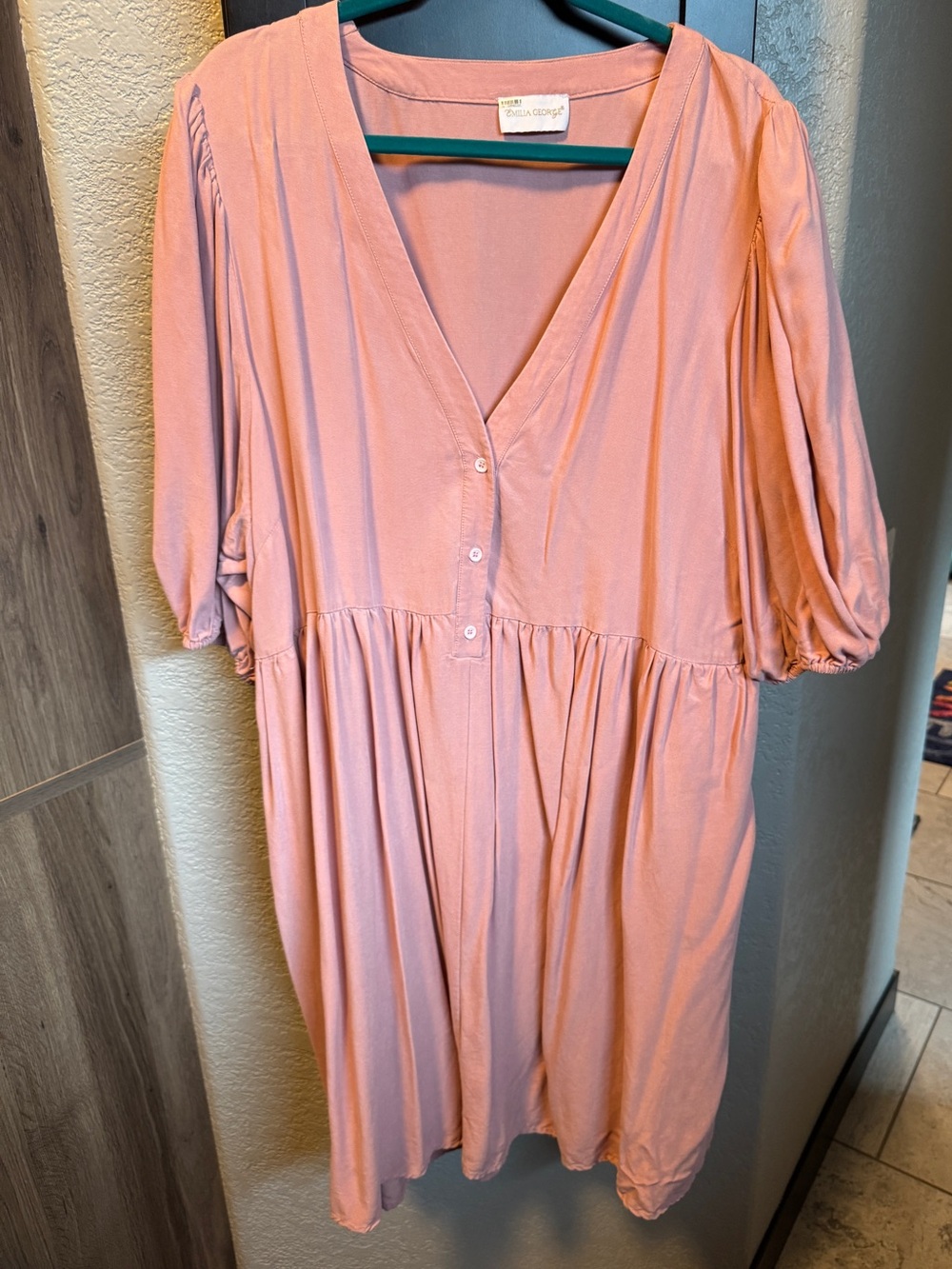 Soft Pink 2X MATERNITY V-Neck Babydoll Dress
